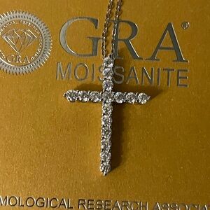Moissanite VVS D 3mm 0.1 Carat Diamond Cross Pendent With Necklace.